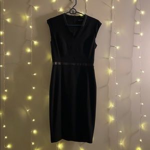 Karen Millen Leather Trimmed Black Formal Dress